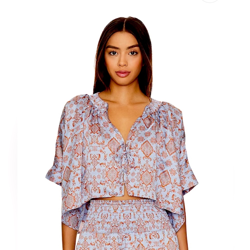 Free People (never worn) Satin Sleep Shirt. Blue and Pink Paisley, Size Medium.